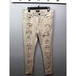 Fashion Nova Men Jeans Mens 32 Tan Distressed Skinny Ripped FNMM463 Khaki Pants